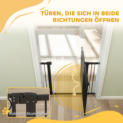 Pet Gate, 77 cm, Adjustable 76-104 cm, Cat Door, Black