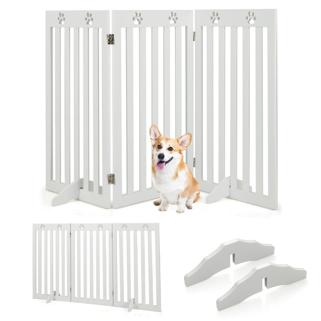 Pet Gate, 89cm Tall, Foldable Wood Barrier, White