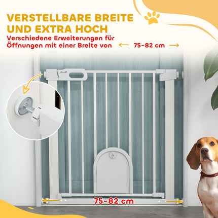 Pet Gate, Adjustable with Small Door, Metal & Plastic, White