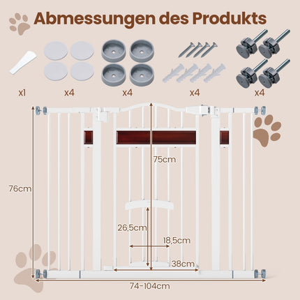 Pet Gate with Small Door, Metal, Adjustable 74-104cm