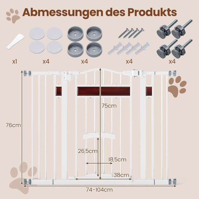 Pet Gate with Small Door, Metal, Adjustable 74-104cm
