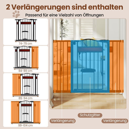 Pet Gate with Small Door, Metal, No-Drill, 74-104 cm