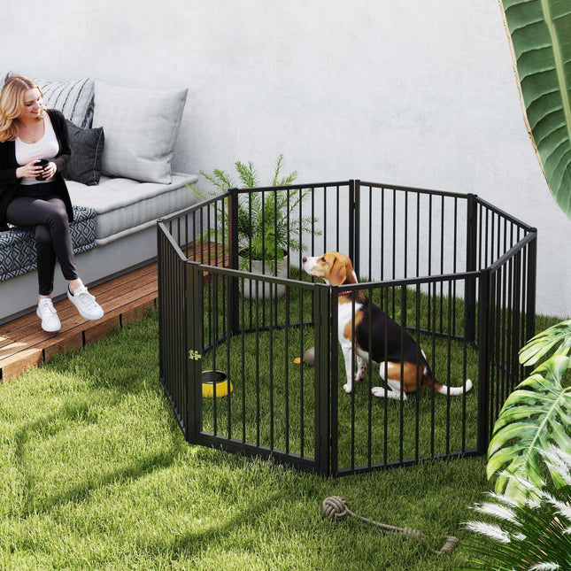 Pet Playpen, Indoor/Outdoor, 8 Panels, Steel, Black
