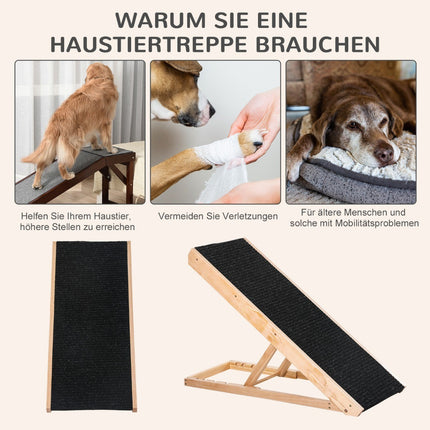 Adjustable dog ramp with non-slip mat, pine, 90x40x61cm