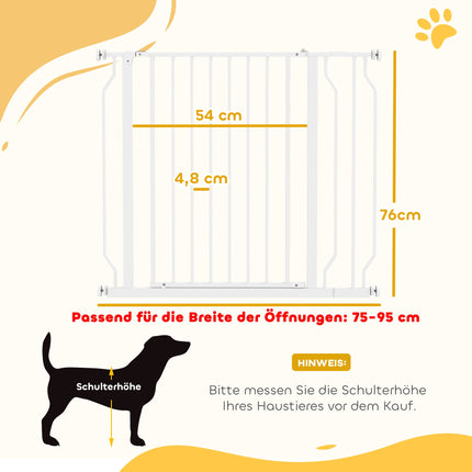 Pet Safety Gate, Adjustable 75-95 cm, Two-Way Opening, White