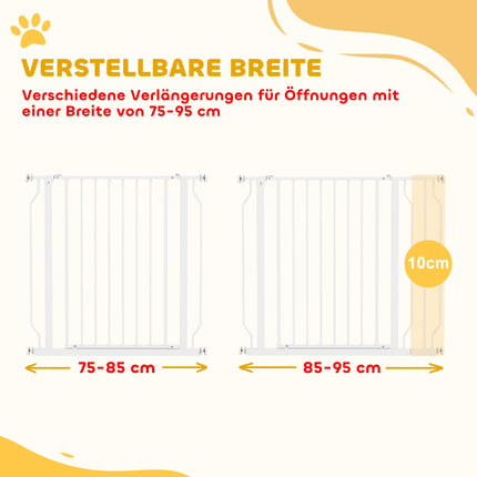 Pet Safety Gate, Adjustable 75-95 cm, Two-Way Opening, White