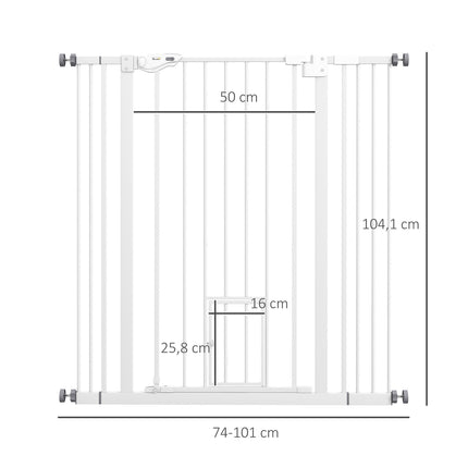 Pet Safety Gate, No-Drill, Auto-Close, 74-101 cm Adjustable