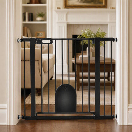 Pet Safety Gate, Steel, Adjustable 75-103 cm, Black