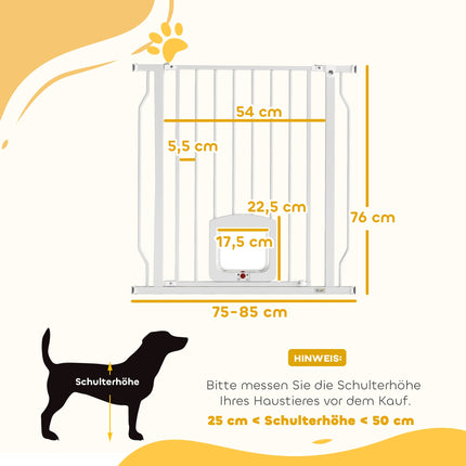 Pet Safety Gate with Cat Flap, No Drill, 75-85 cm, Steel
