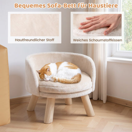 Pet Sofa Bed with Cushion, Pine Wood Legs, Beige