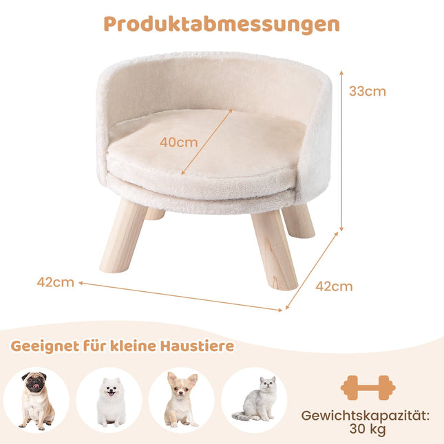 Pet Sofa Bed with Cushion, Pine Wood Legs, Beige