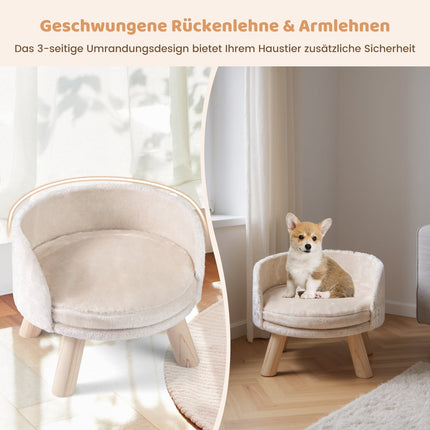 Pet Sofa Bed with Cushion, Pine Wood Legs, Beige