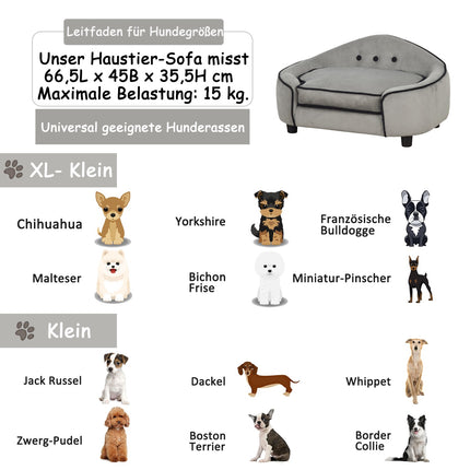 Cozy gray dog bed - Wood & plush, 66.5x45x35.5 Cm