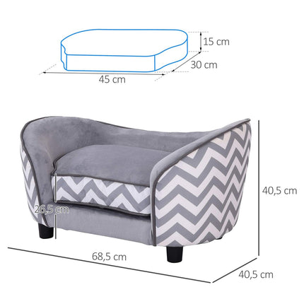 Gray padded sofa bed for pets - foam, wood, 68.5x40.5 cm