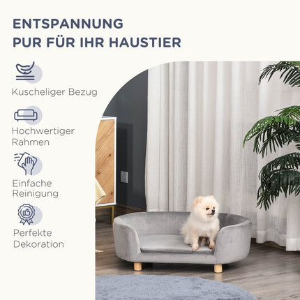 Light gray velvet sofa bed for pets, foam cushion, 86x55x33 cm