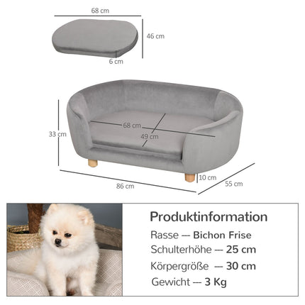 Light gray velvet sofa bed for pets, foam cushion, 86x55x33 cm