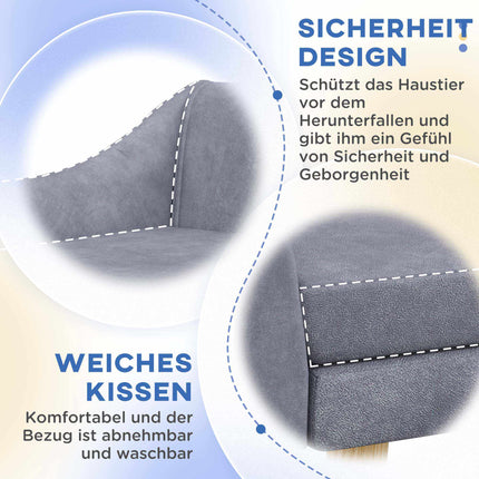 Pet Sofa in Grey Velvet, Removable Cushion, 102 x 58.5 x 42.5 cm