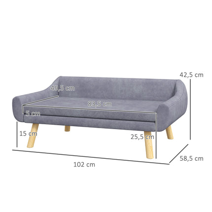 Pet Sofa in Grey Velvet, Removable Cushion, 102 x 58.5 x 42.5 cm