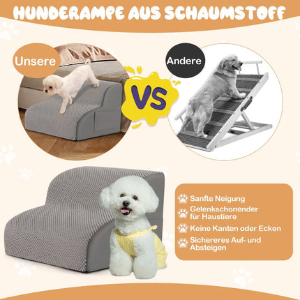 Pet Stairs, 2-Step Foam, Non-Slip, 20kg Capacity, Grey