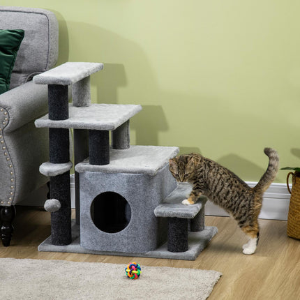 Cat stairs with sleeping cave & play ball - 3/4 steps
