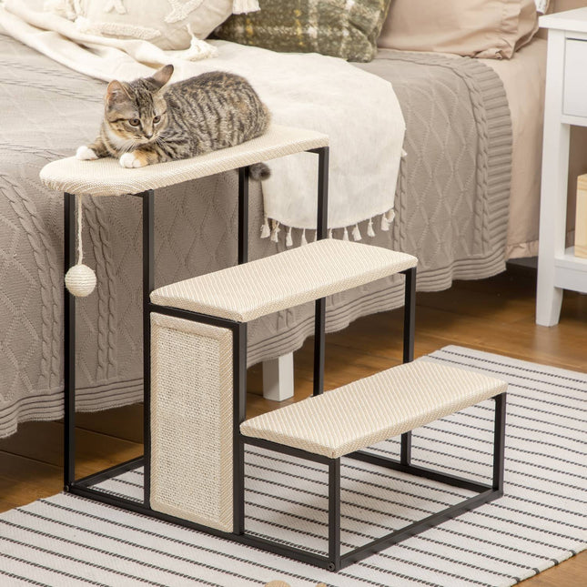 3-step pet stairs with scratching board and play ball