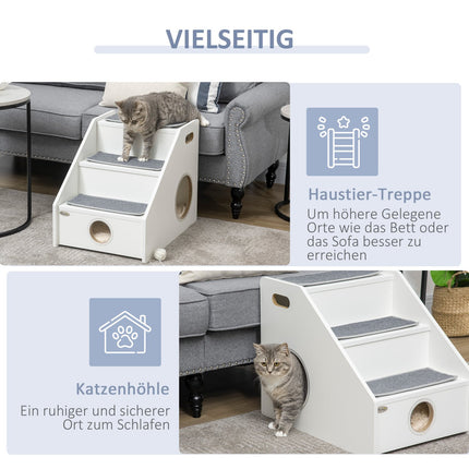 Pet Stairs 3-step ramp with cave and non-slip plush mats