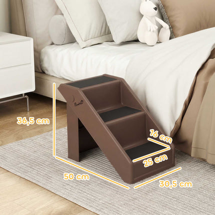 Pet Stairs, 3 Steps, Foldable, 36.5 cm High, Brown
