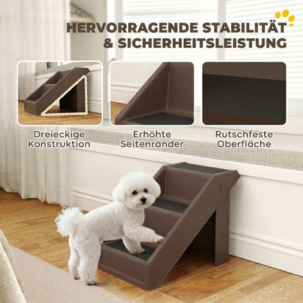 Pet Stairs, 3 Steps, Foldable, 36.5 cm High, Brown