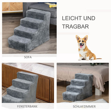 Pet stairs 4-step dog ramp, plush cover, grey, 60x35x44 cm