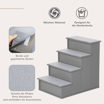 Pet Stairs, 4-Step, Plush Carpet, 30 kg Capacity, Grey
