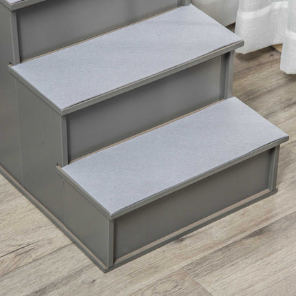 Pet Stairs, 4-Step, Plush Carpet, 30 kg Capacity, Grey