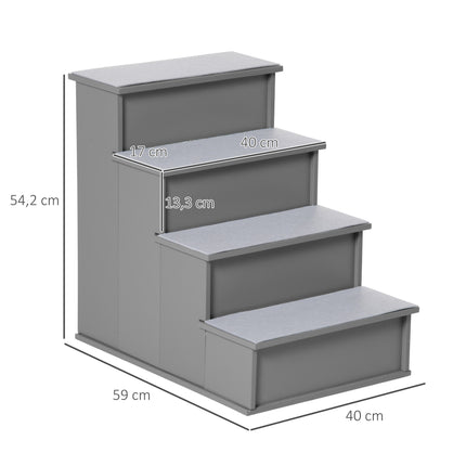 Pet Stairs, 4-Step, Plush Carpet, 30 kg Capacity, Grey