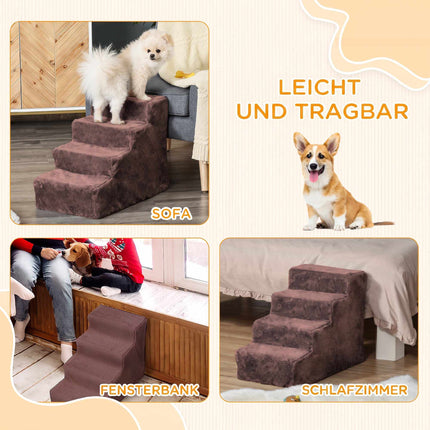 Pet Stairs, 4-Step, Removable Cover, 44 cm, Brown