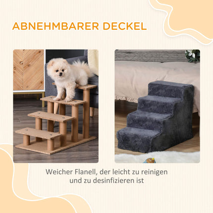 Pet Stairs, 4 Steps, Removable Cover, Dark Gray, 44 cm