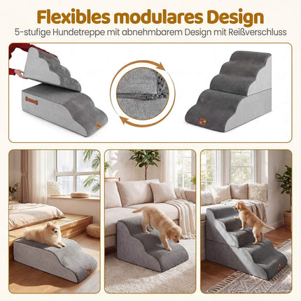 Pet Stairs 5 Steps, 50 cm High, Grey, Washable Cover