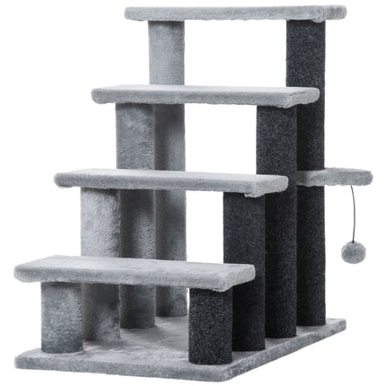Pet step with scratching post, 4 steps grey, 60x40x64 cm