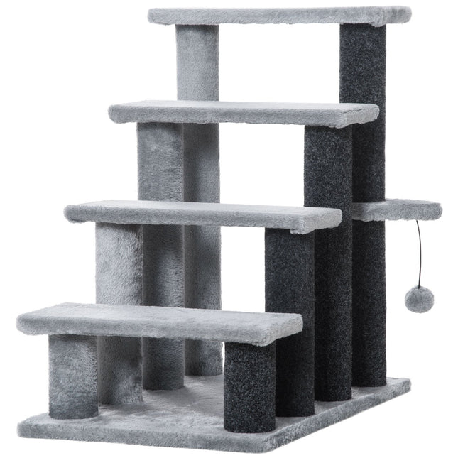 Pet step with scratching post, 4 steps grey, 60x40x64 cm