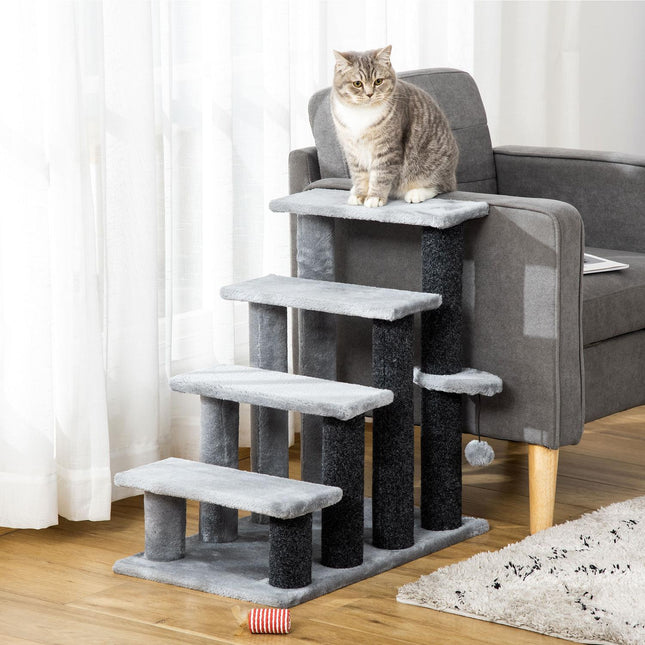 Pet step with scratching post, 4 steps grey, 60x40x64 cm
