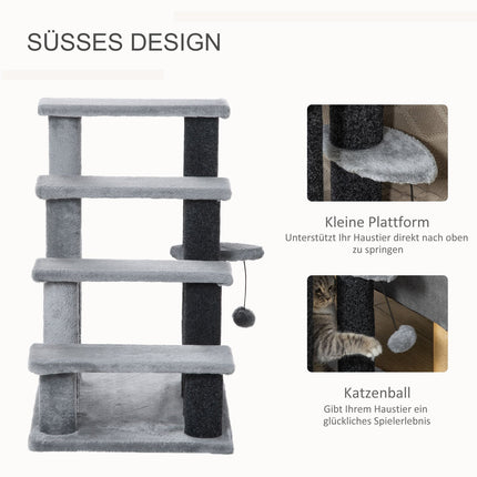 Pet step with scratching post, 4 steps grey, 60x40x64 cm