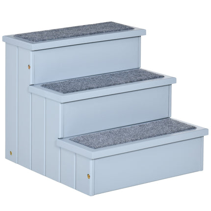 Dog stairs with storage, 3 steps & carpet, Grey