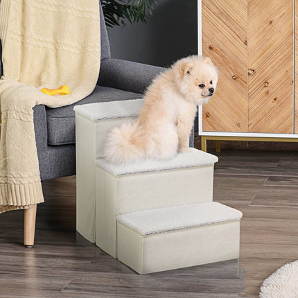 Foldable pet ladder with storage, 3 steps, MDF, white