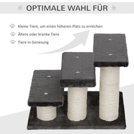 Animal stairs for cats and dogs, 3-step plush, dark gray 45x35x34 cm