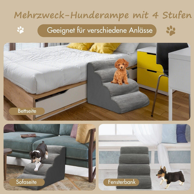 Pet Stairs Non-Slip 4-Tier Dog Ramp Made of Foam 72 x 41 x 51 cm Gray