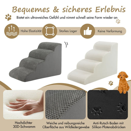 Pet Stairs Non-Slip 4-Tier Dog Ramp Made of Foam 72 x 41 x 51 cm Gray