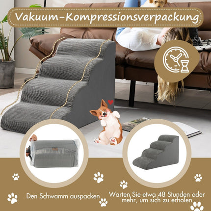 Pet Stairs Non-Slip 4-Tier Dog Ramp Made of Foam 72 x 41 x 51 cm Gray