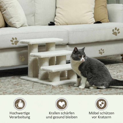 Pet Stairs with 3 Plush Steps, Beige, 45 x 35 x 34 cm
