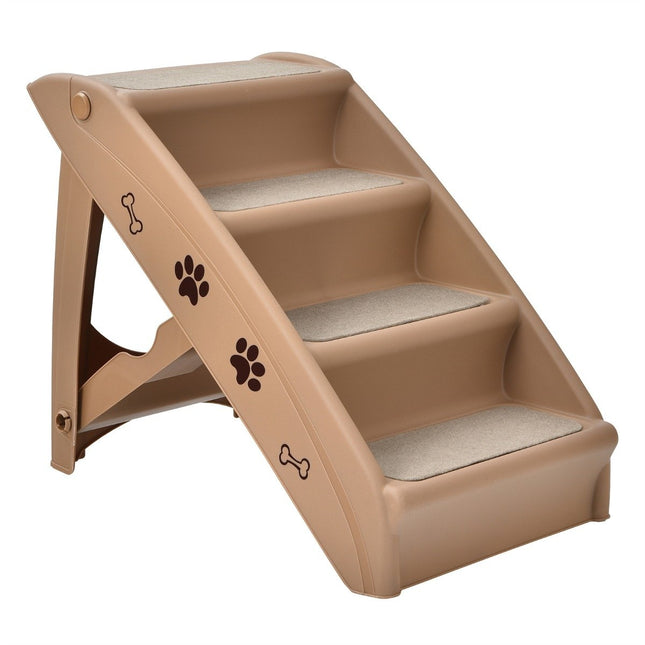 Pet Stairs with 4 Steps Portable Climbing Ladder Safe Dog Ramp 62.5 x 38 x 49cm Brown