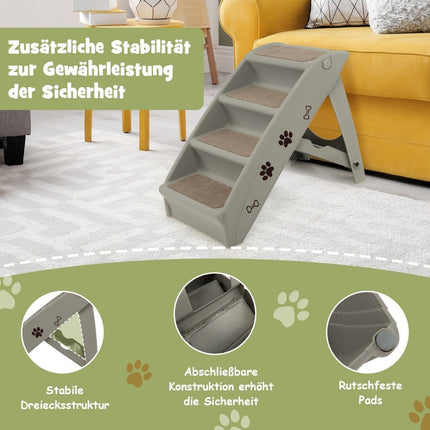 Pet Stairs with 4 Steps Portable Climbing Ladder Safe Dog Ramp 62.5 x 38 x 49cm Gray