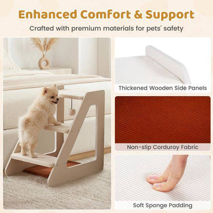 Pet Stairs with Bed, 3 Steps, Foam Padded, 54x33x48 cm