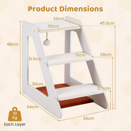 Pet Stairs with Bed, 3 Steps, Foam Padded, 54x33x48 cm